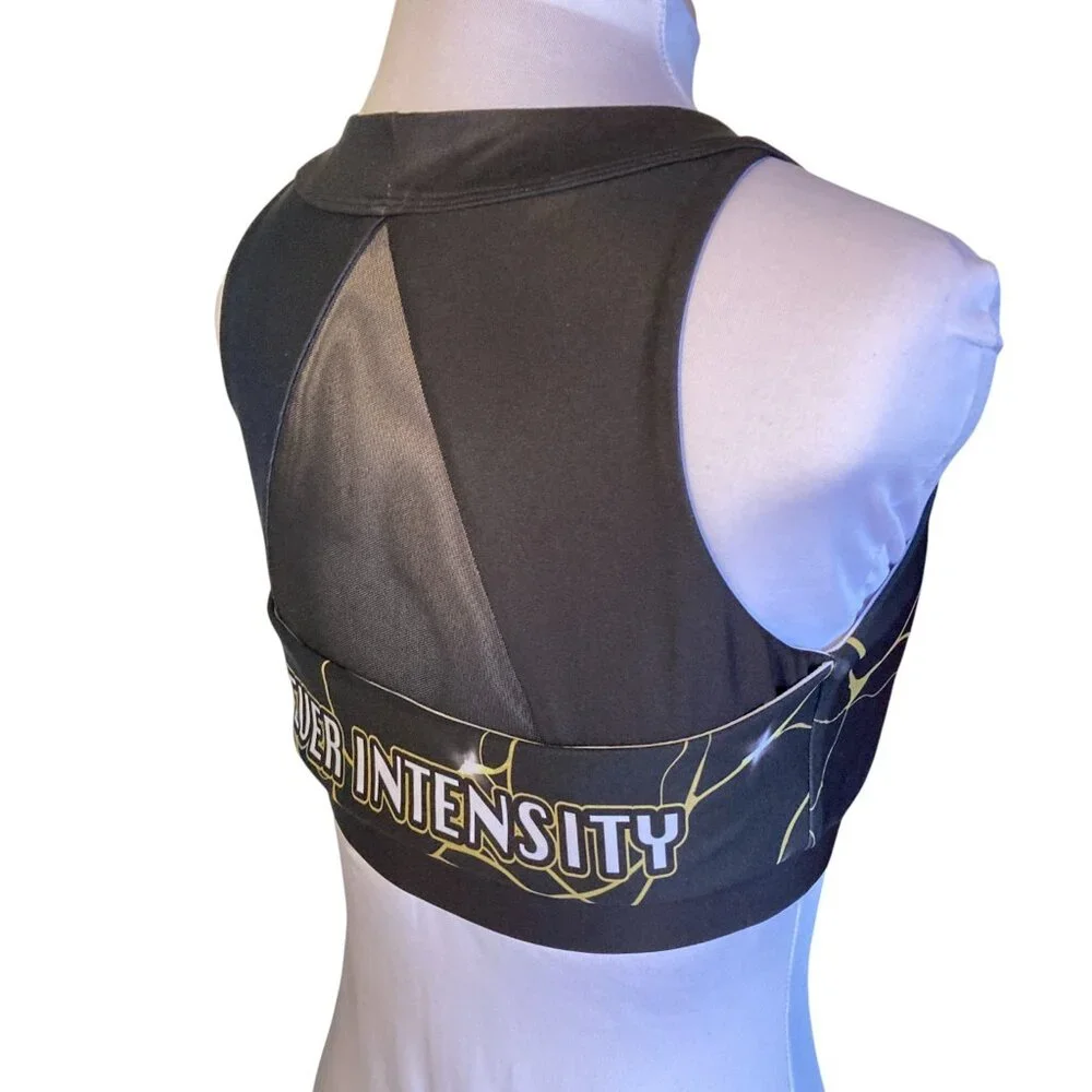 Forever Intensity Sports‎ Bra, Size Medium, Black Gold Mesh Stretchy Electric